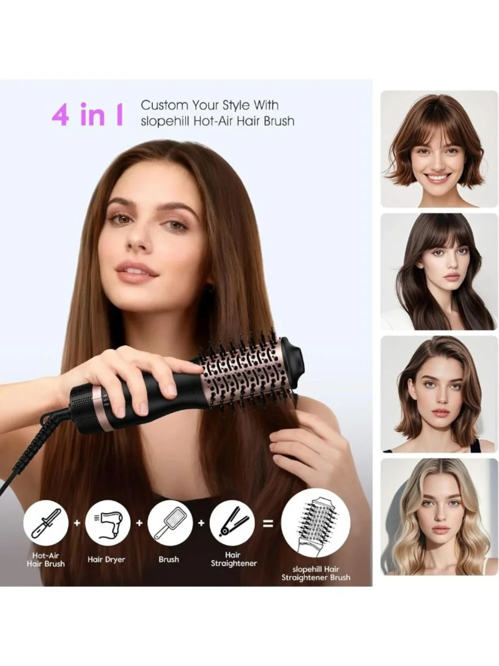 Compact Dual Voltage Hot Air Brush - 1000W Ionic Hair Dryer & Styler for Travel